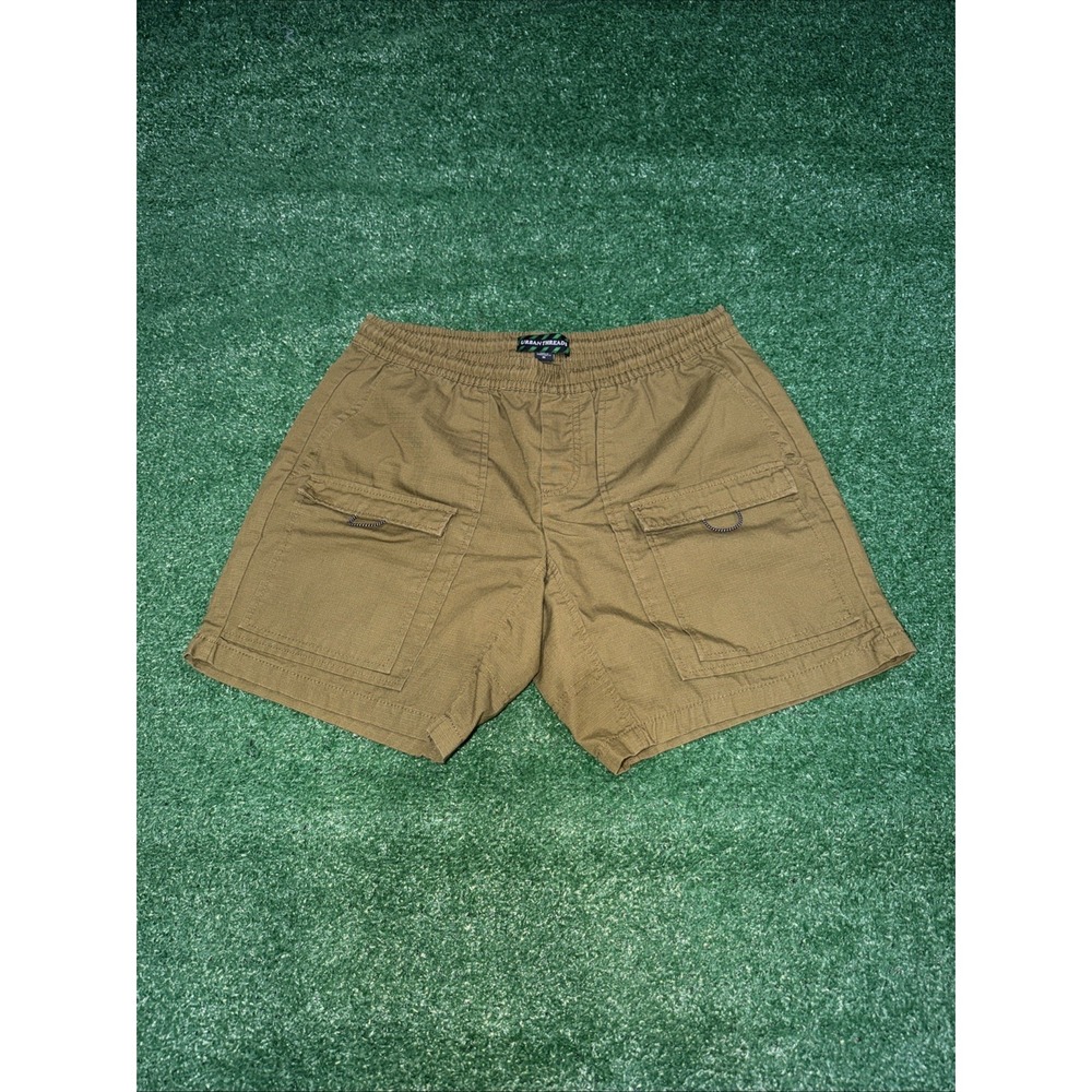 Urban Threads‎ Cargo Shorts Men's Medium Tan Brown Elastic Waist Utility Casual